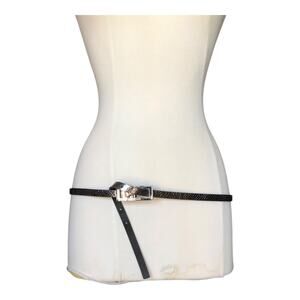 Michael Michael Kors Skinny Black Metallic Faux Snakeskin Leather Belt